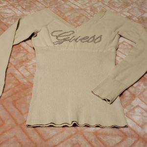 Rhinestone GUESS cream colored sweater